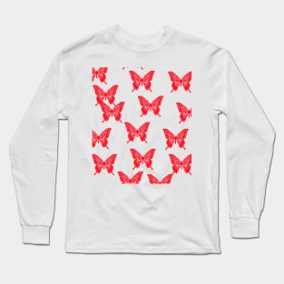 red butterfly abstract pattern design Long Sleeve T-Shirt